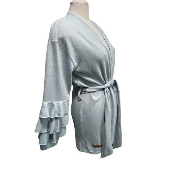 Simply Southern Fleece Ruffled Belted Long Sleeve Cardigan Sz Large Womens Soft - Picture 10 of 10